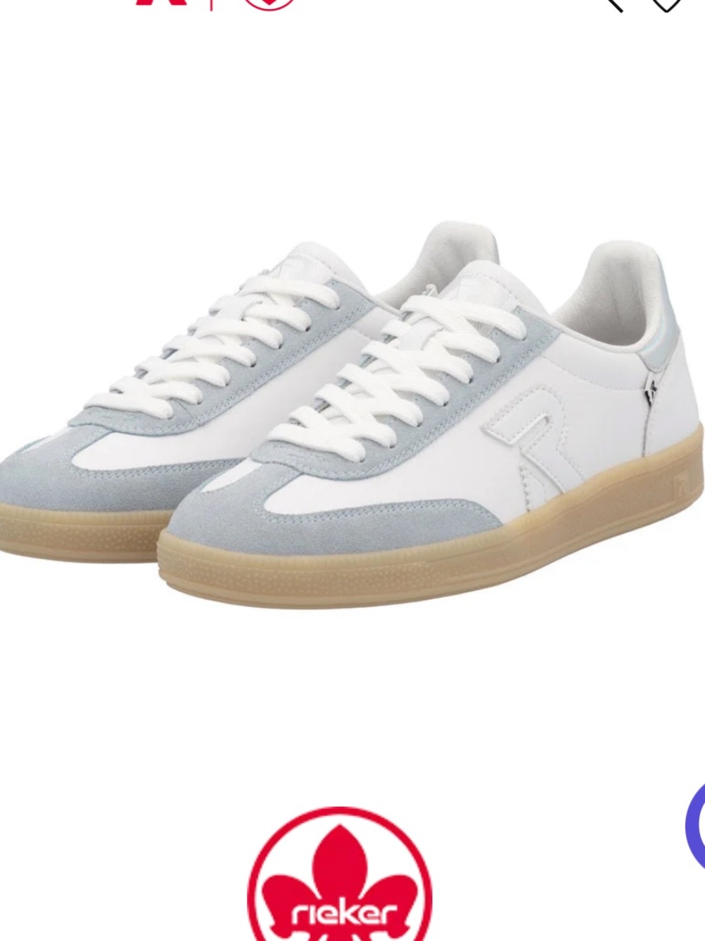 Rieker White & Light Gray Sneakers with Gum Sole